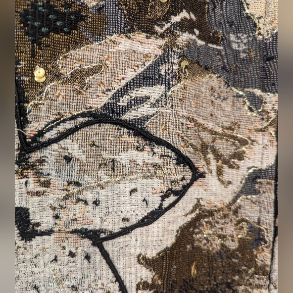 Anage Vintage 90s Beaded brown floral full zip tapestry Embroidered blazer sz L - Picture 4 of 9